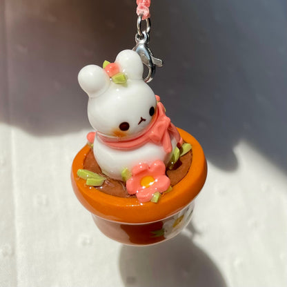 Pink Flower Pot Bunny Charm