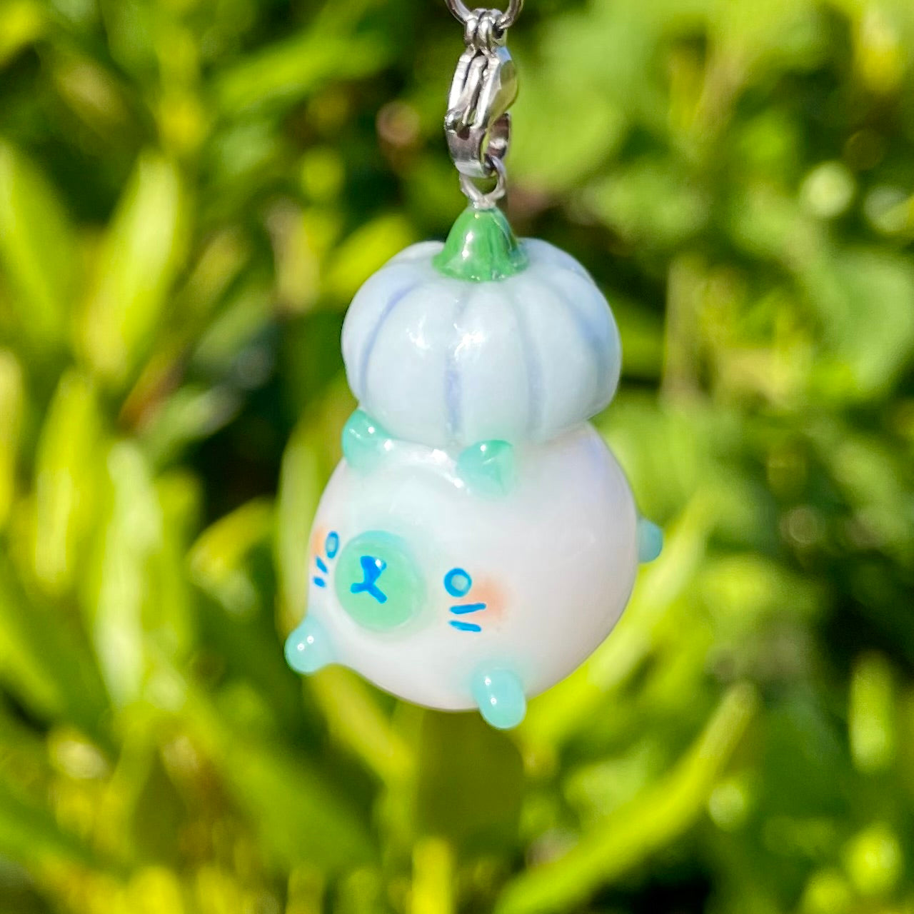 Blue Pumpkin Ghost Cat Charm