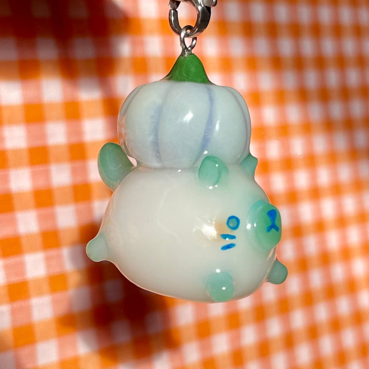 Blue Pumpkin Ghost Cat Charm