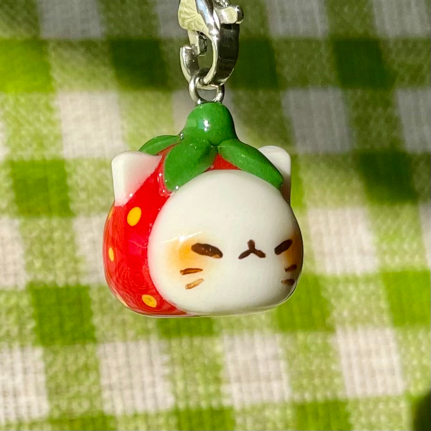 Strawberry Cat Head Charm