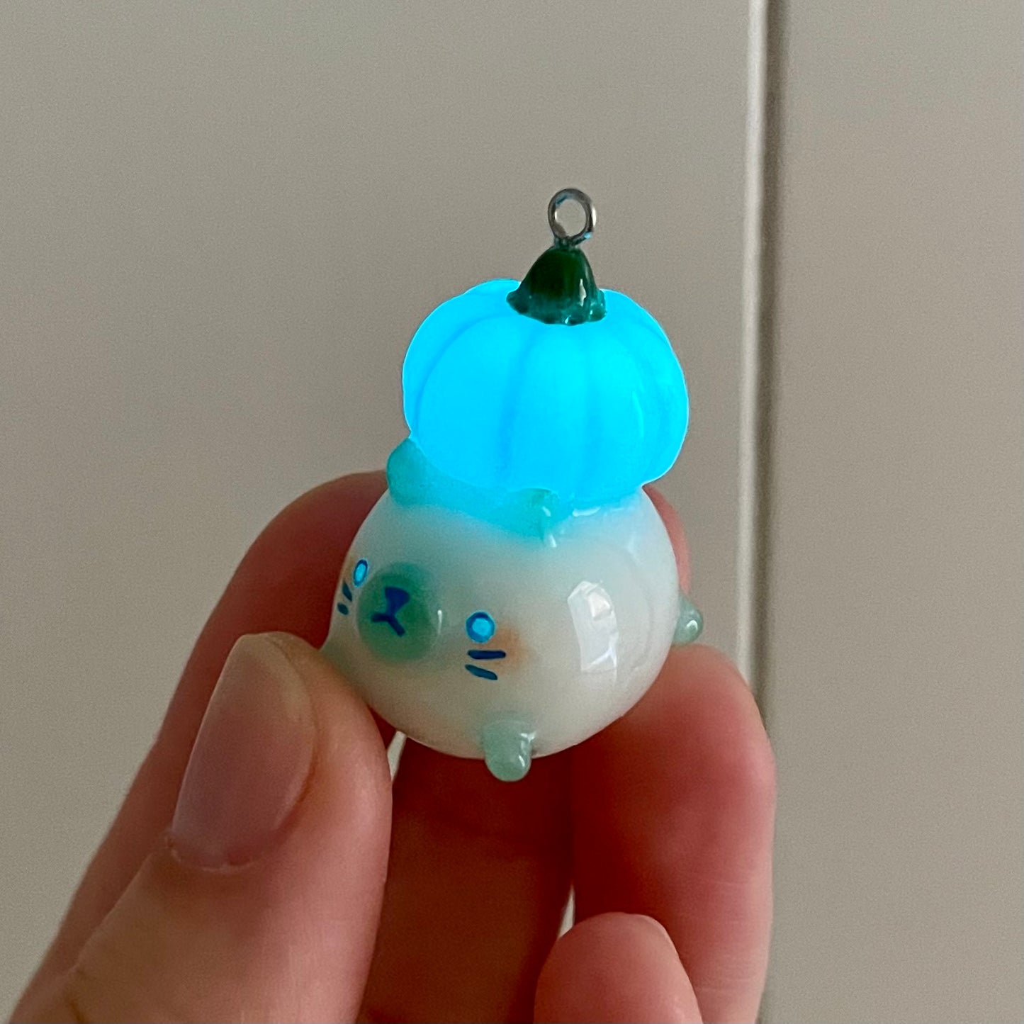 Blue Pumpkin Ghost Cat Charm