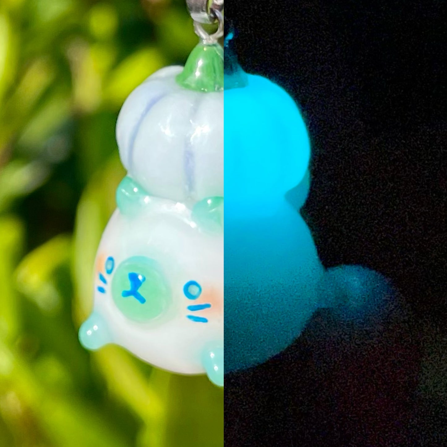 Blue Pumpkin Ghost Cat Charm