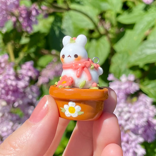 Pink Flower Pot Bunny Charm