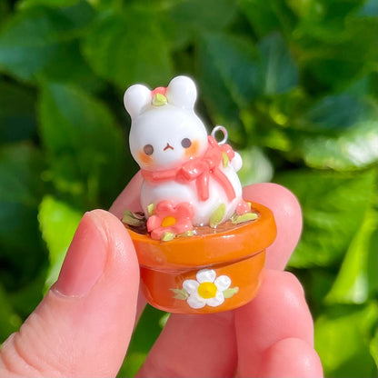 Pink Flower Pot Bunny Charm