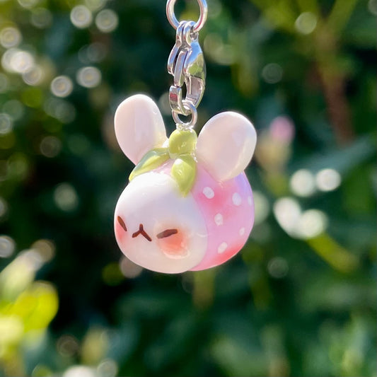 Pink Strawberry Bunny Head Charm