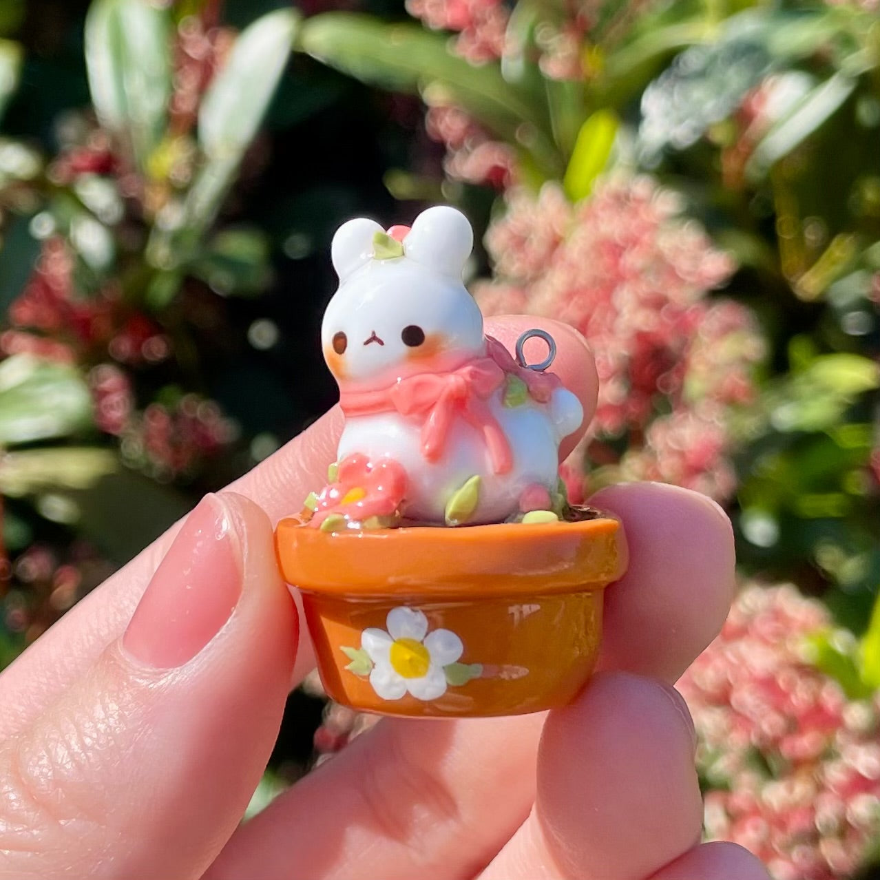 Pink Flower Pot Bunny Charm