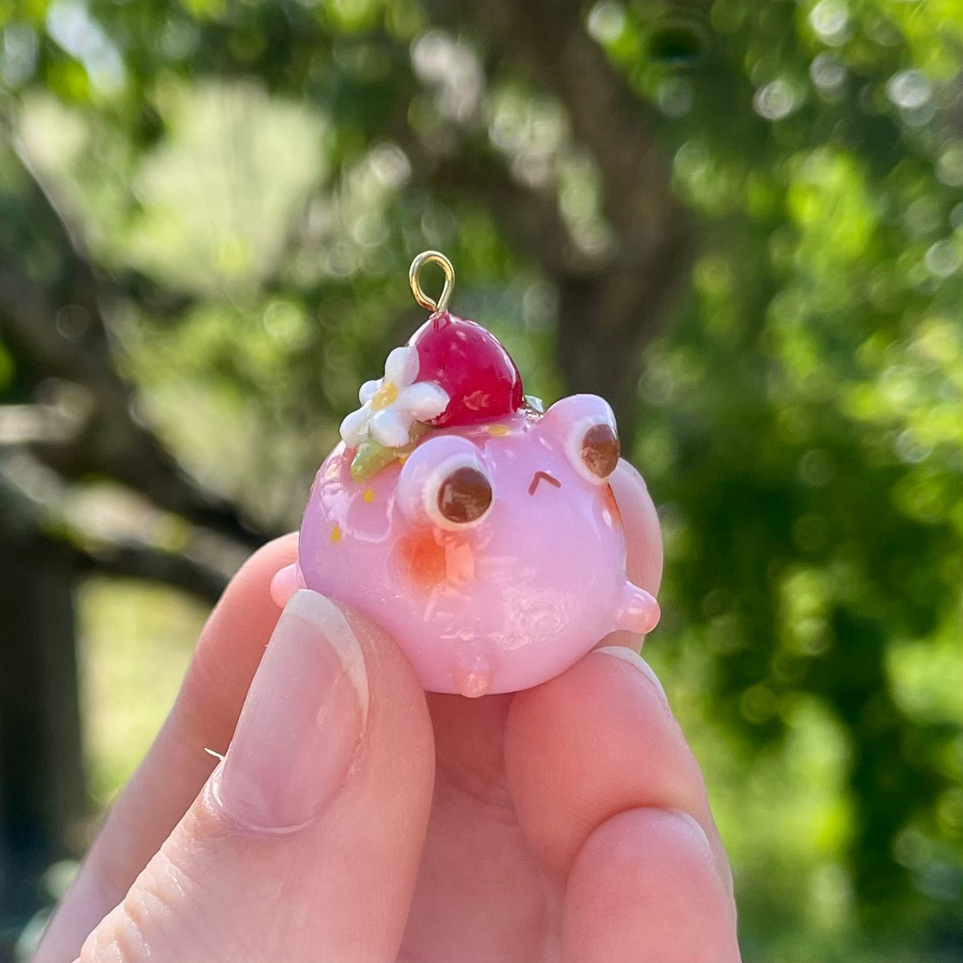 Chubby Pink Strawberry Frog Charm