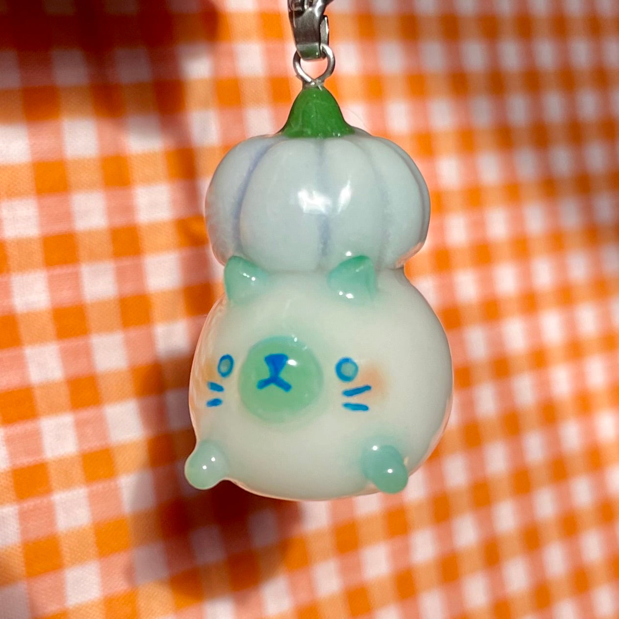 Blue Pumpkin Ghost Cat Charm