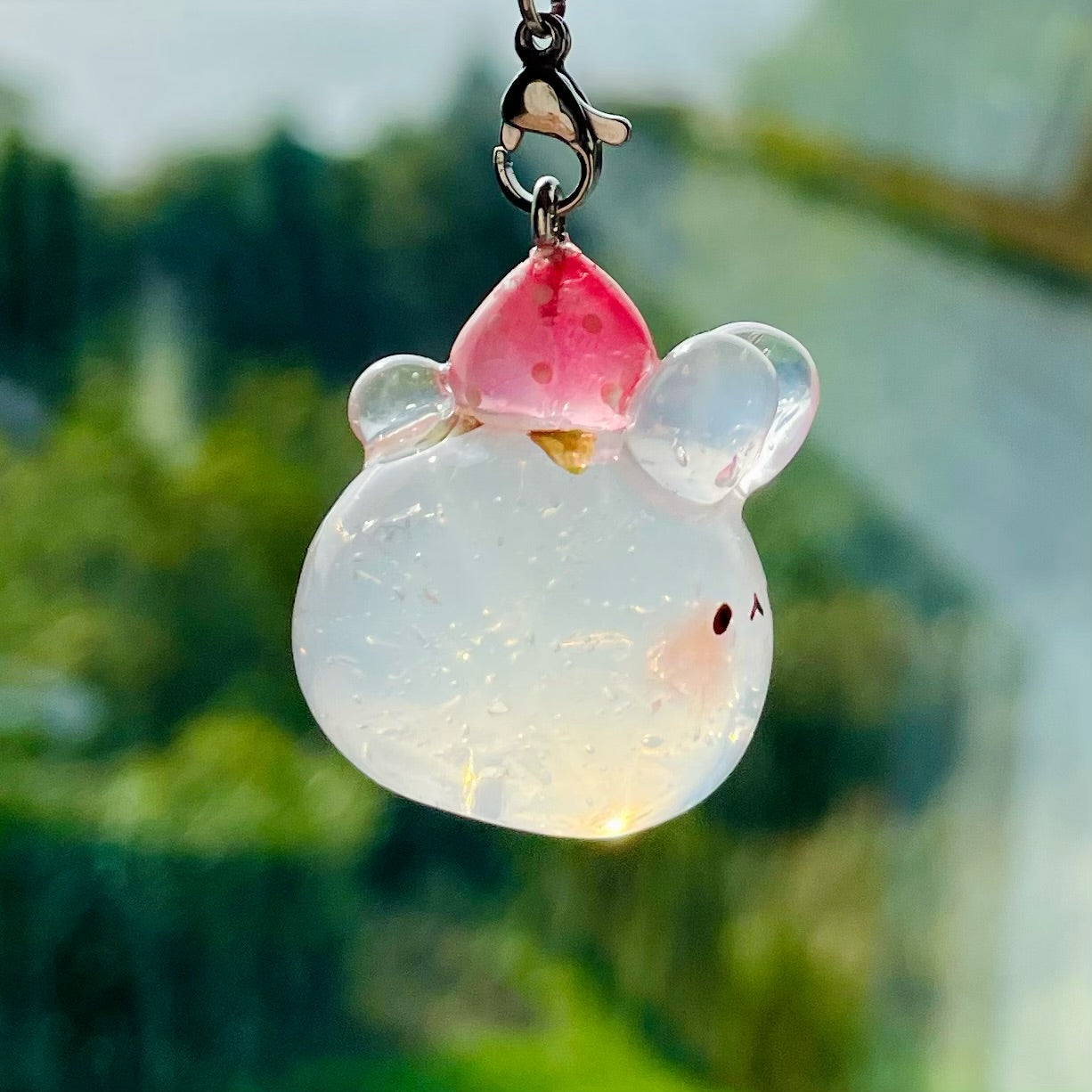 Clear Strawberry Bunny Charm