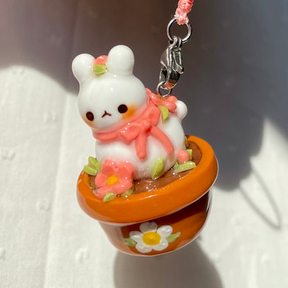 Pink Flower Pot Bunny Charm