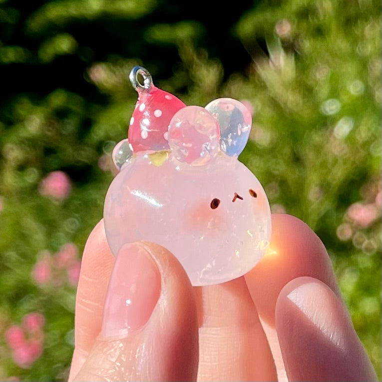 Clear Strawberry Bunny Charm