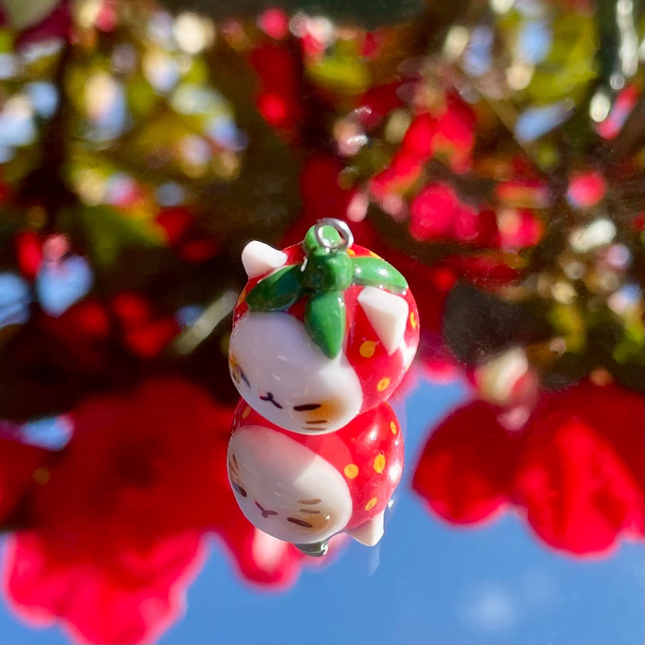 Strawberry Cat Head Charm