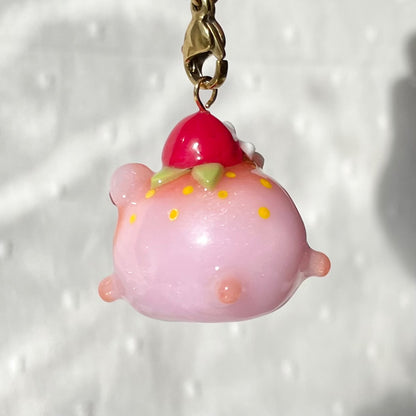 Chubby Pink Strawberry Frog Charm