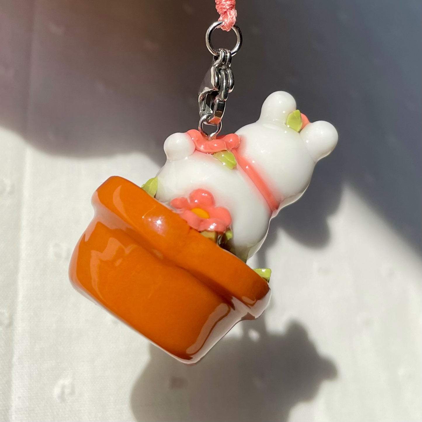 Pink Flower Pot Bunny Charm