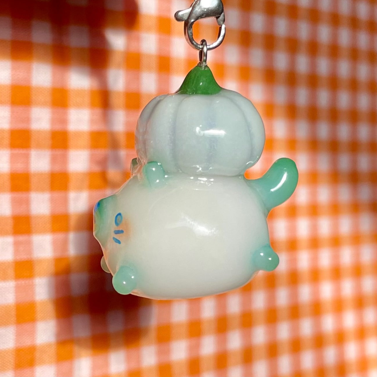 Blue Pumpkin Ghost Cat Charm