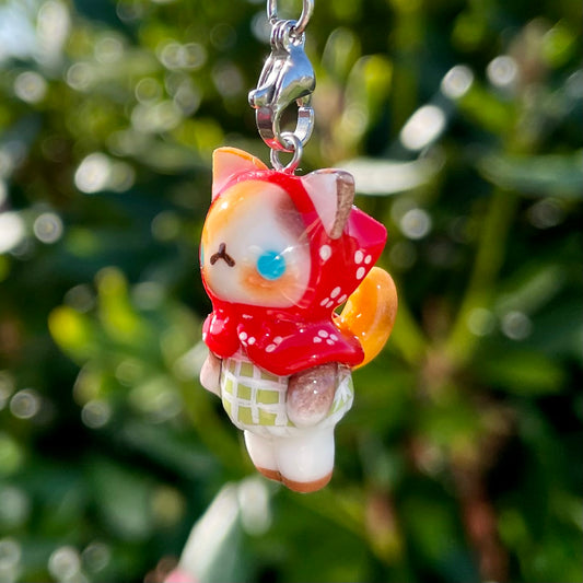 Red Hood Calico Cat Charm