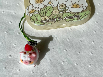 Pink Strawberry Cow Charm