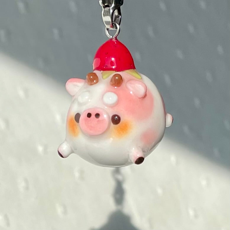 Pink Strawberry Cow Charm