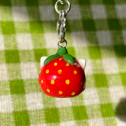 Strawberry Cat Head Charm