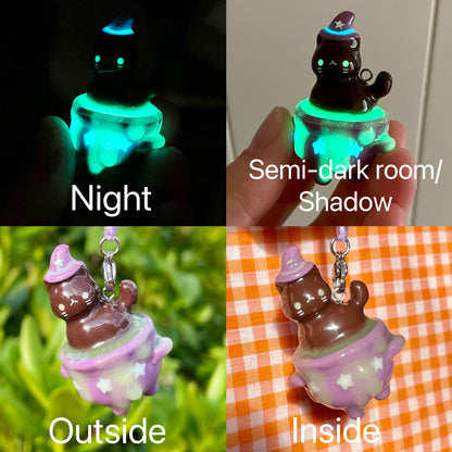 Glow in Dark Witch Pot Cat Charm