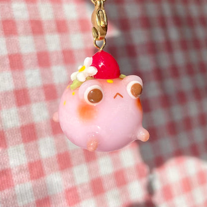 Chubby Pink Strawberry Frog Charm