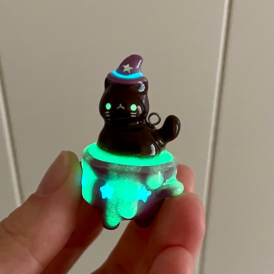 Glow in Dark Witch Pot Cat Charm