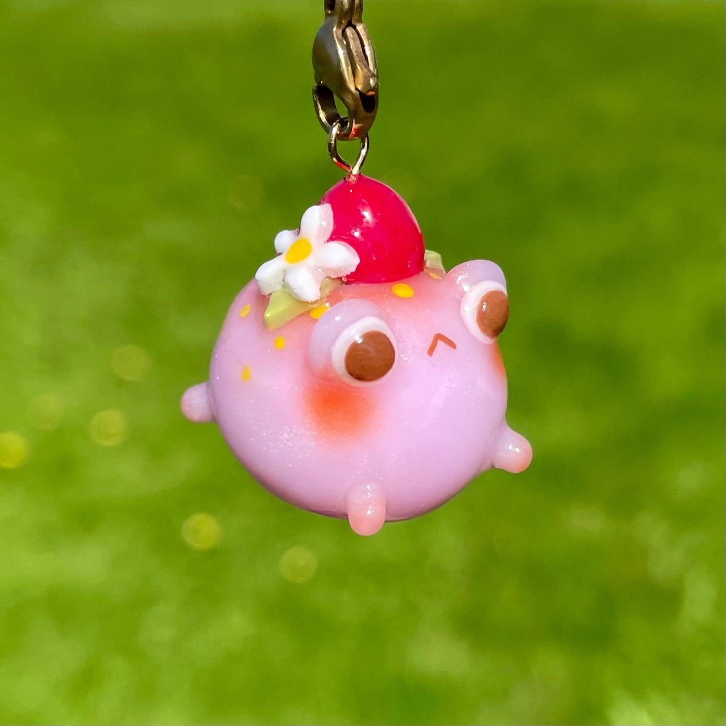 Chubby Pink Strawberry Frog Charm