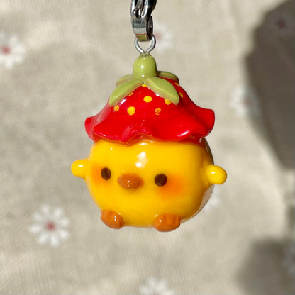 Strawberry Hat Duck Charm