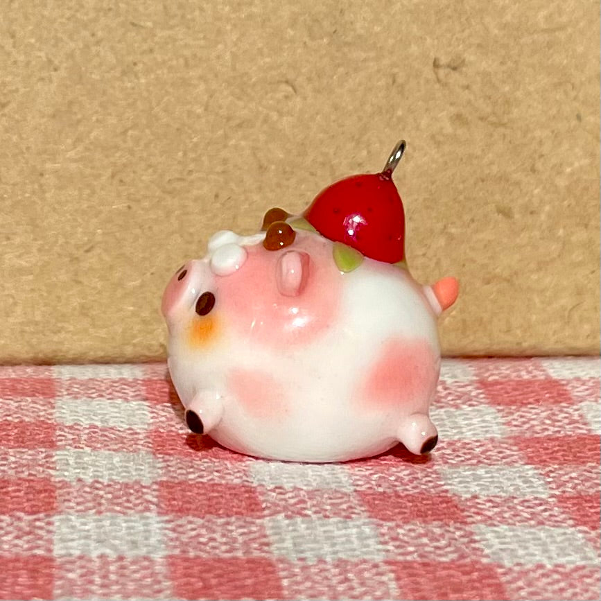 Pink Strawberry Cow Charm