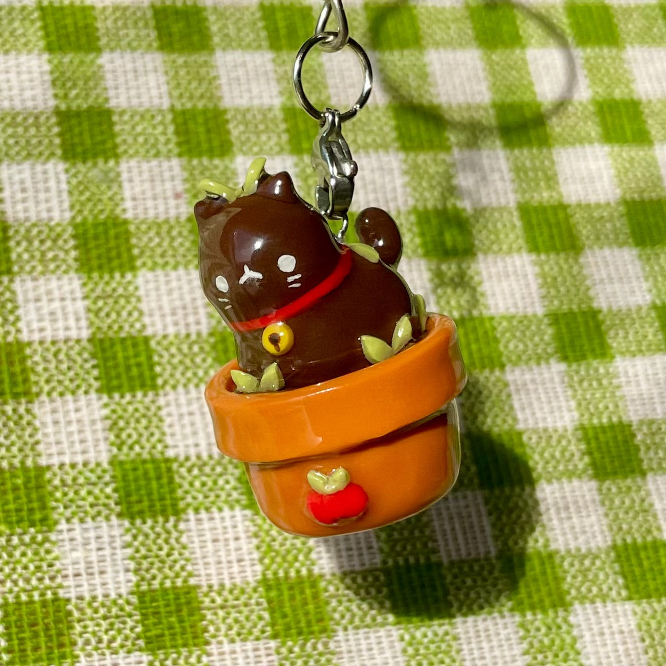 Black Cat in Potted Plant Charm