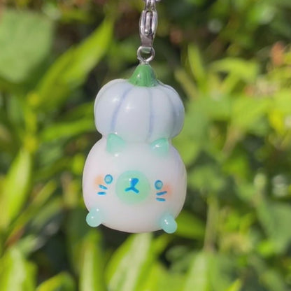 Blue Pumpkin Ghost Cat Charm